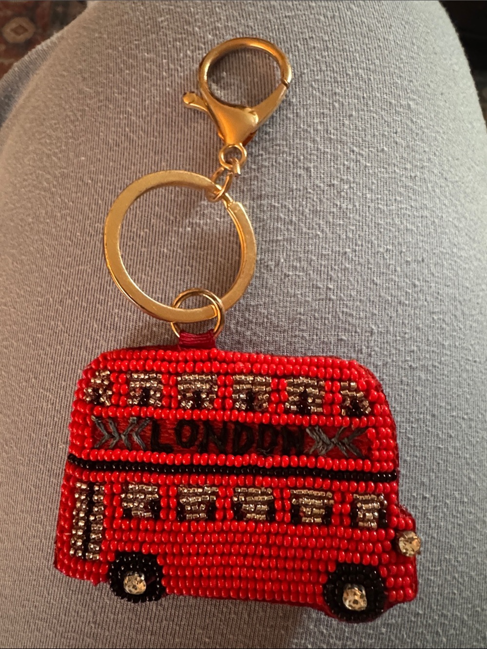 Anthropologie Red Beaded Double-Decker Bus Keychain/Bag Charm - Picture 2 of 2